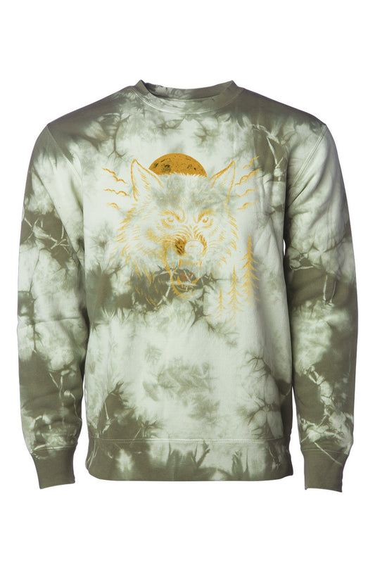 Tie Dye Screaming Wolf Crew Neck